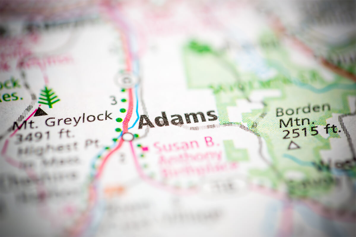 adams-ma Adams, Massachusetts shown on a map