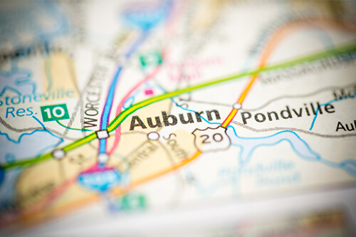 auburn-ma Auburn, Massachusetts shown on a map